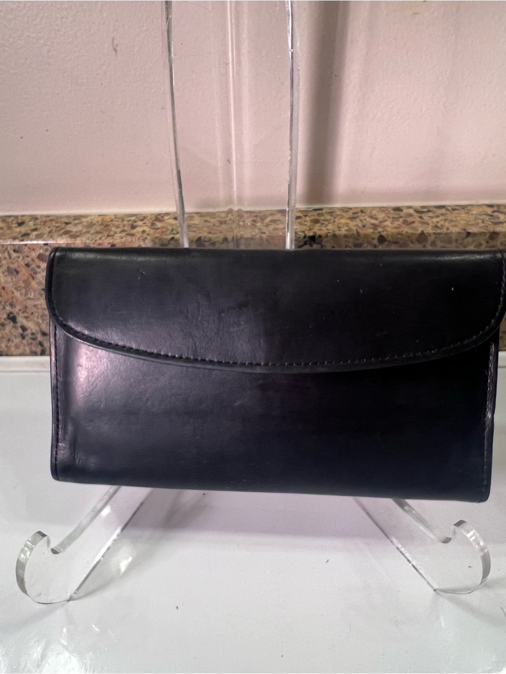 Rare Vintage Coach Classic Black Leather Clutch Trifold Long Wallet 7.5”x4.5”